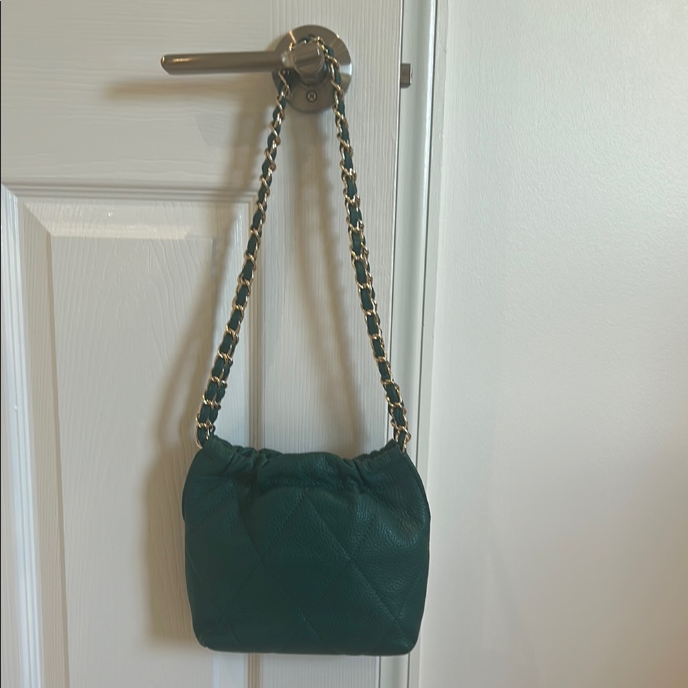 Teal/Green quilted leather shoulder bag